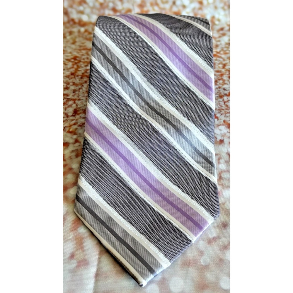 Valerio Garati Hand-made Tie Woven Stripes‎ Gray Lavender Wedding, office, suit